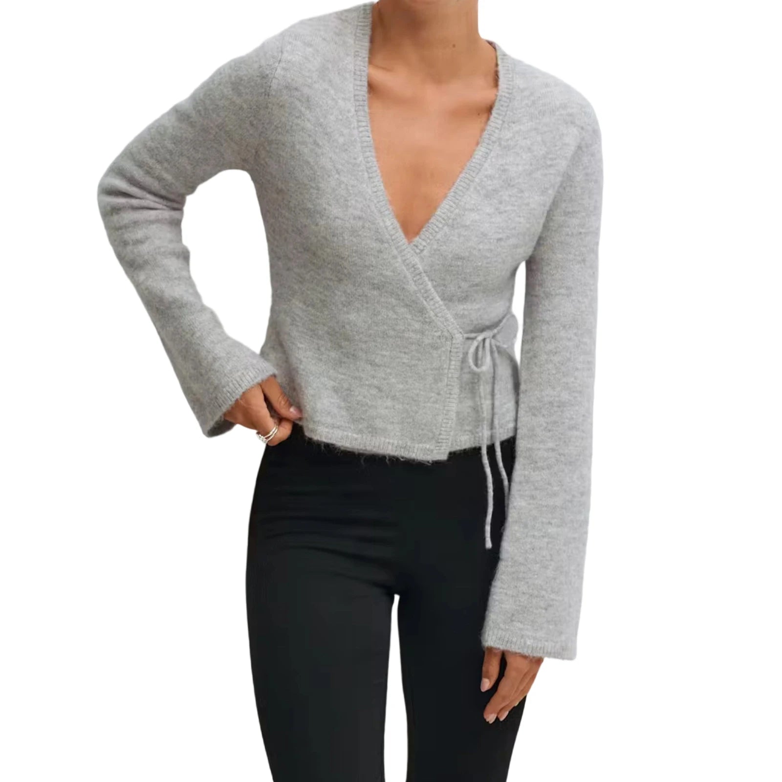 V-Neck Side Tie Cardigan